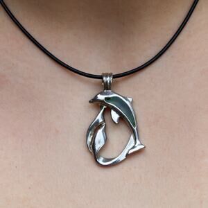 90s mood dolphin pendant on leather choker w bayonet clasp